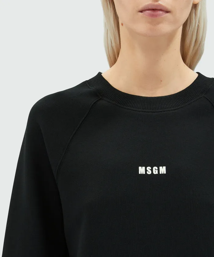Black Jersey Sweatshirt With Micro Logo Women MSGM Hoodies And Sweatshirts