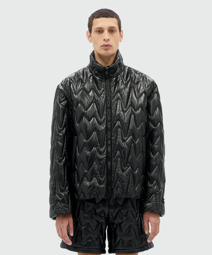 Black Quilted Jacket With 034Themwave034 Motif Men MSGM Jackets Coats And Blazers
