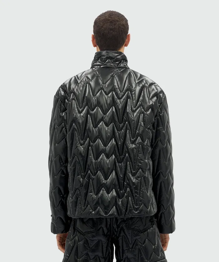Black Quilted Jacket With 034Themwave034 Motif Men MSGM Jackets Coats And Blazers