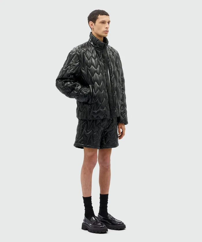 Black Quilted Jacket With 034Themwave034 Motif Men MSGM Jackets Coats And Blazers