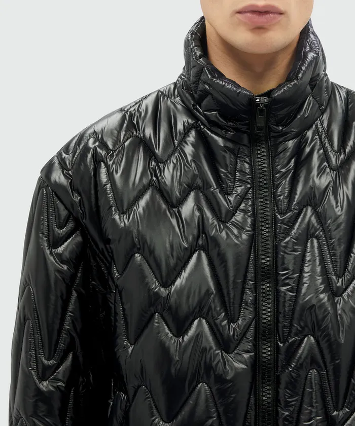 Black Quilted Jacket With 034Themwave034 Motif Men MSGM Jackets Coats And Blazers
