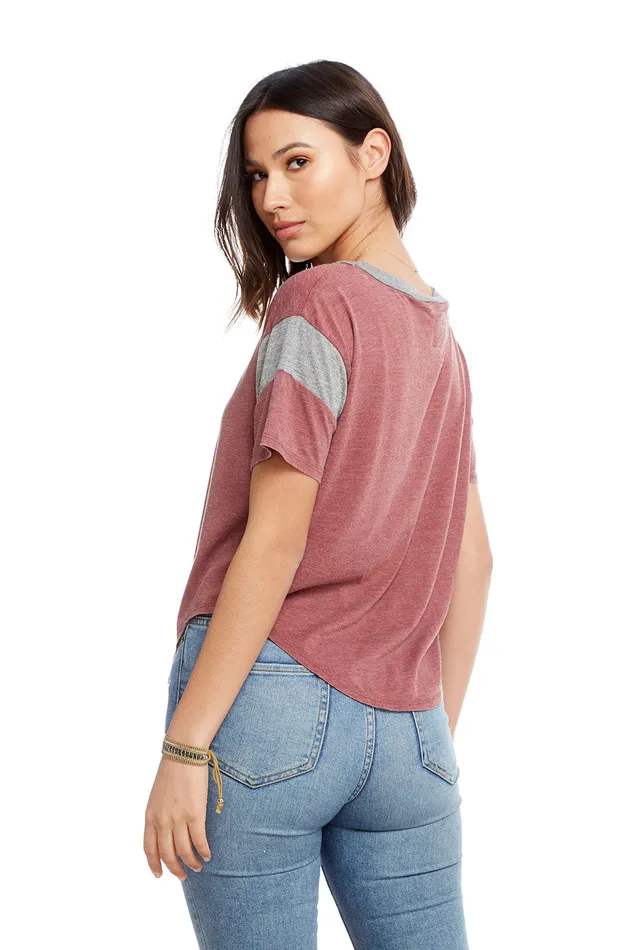 Blocked Jersey Short Sleeve Drop Shoulder Shirttail Football Tee Womens Loungewear Chaser Brand