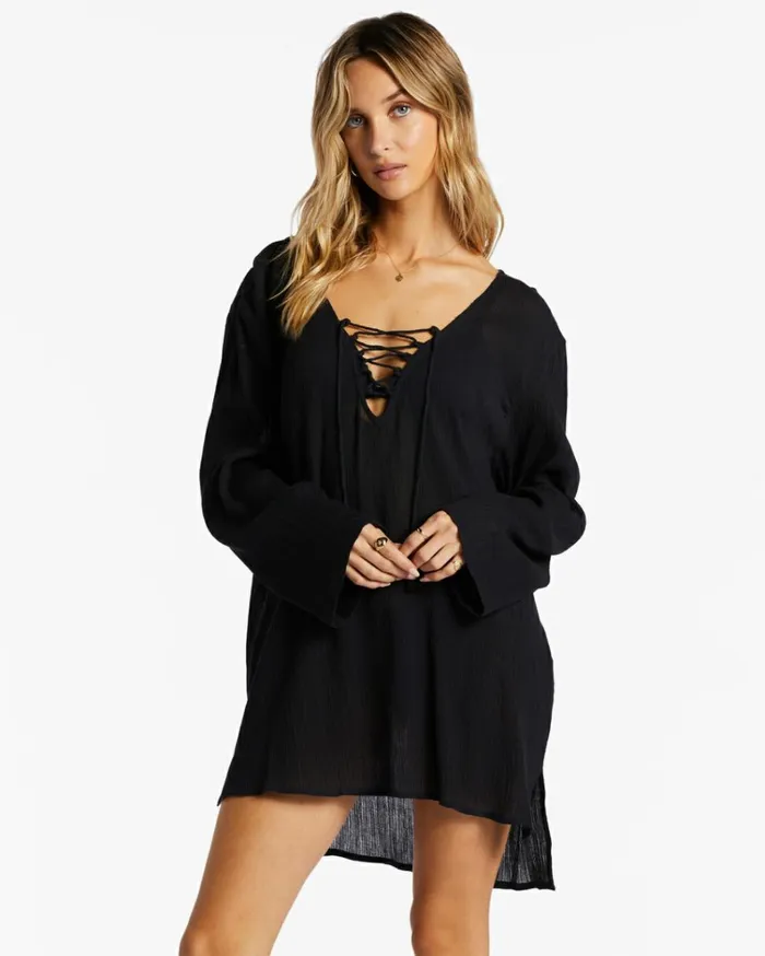 Blue Skies Beach CoverUp Dress Black Pebble Women Billabong Beach Cover Ups