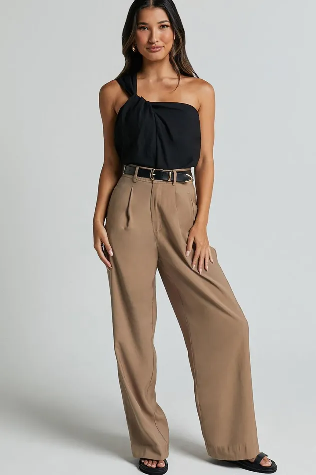 Bobbi Top 8211 Linen Look Knot Detail One Shoulder Top In Black Women Showpo Curve Clothes