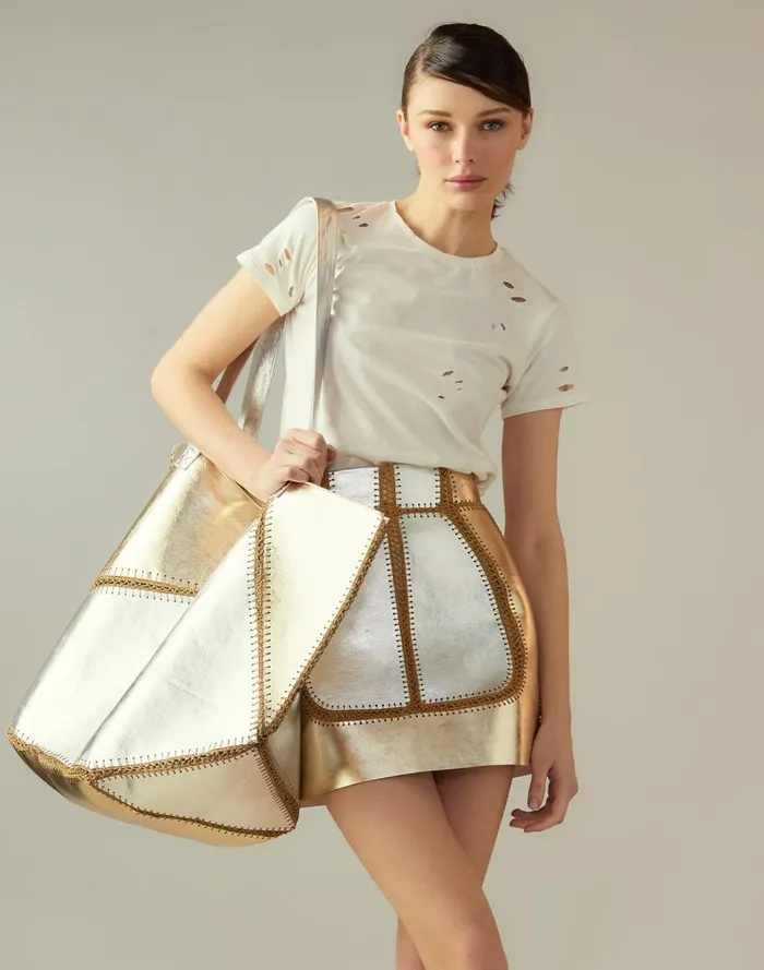 Bottoms Women Cynthia Rowley Mixed Metallic Vegan Leather Skirt