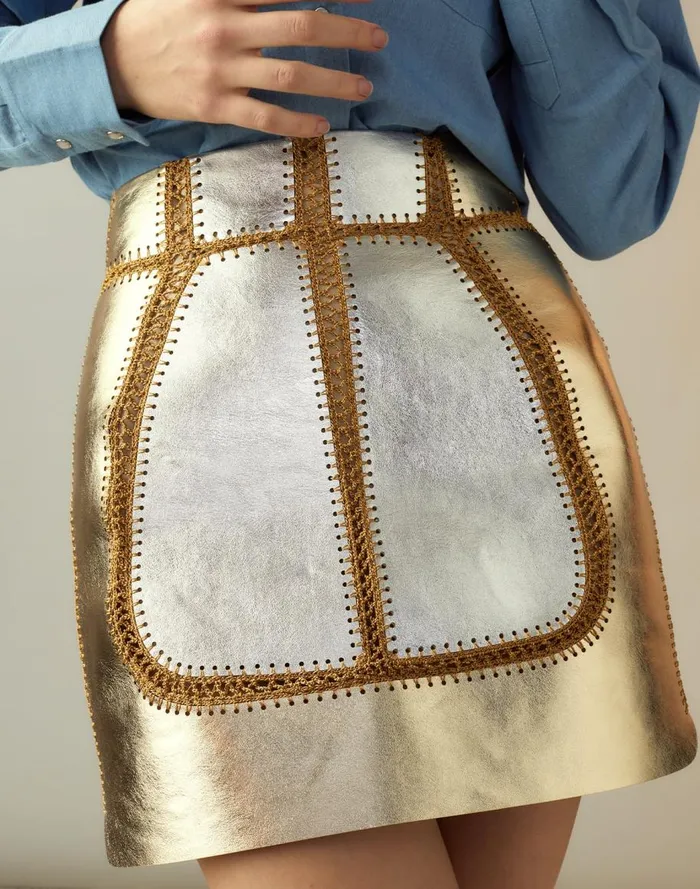 Bottoms Women Cynthia Rowley Mixed Metallic Vegan Leather Skirt