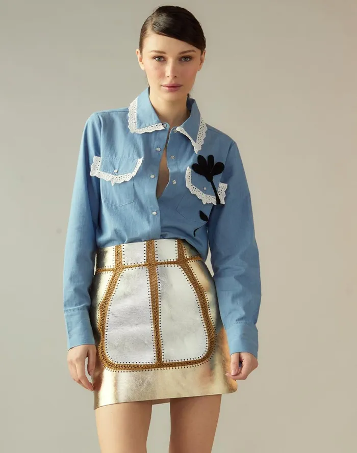 Bottoms Women Cynthia Rowley Mixed Metallic Vegan Leather Skirt