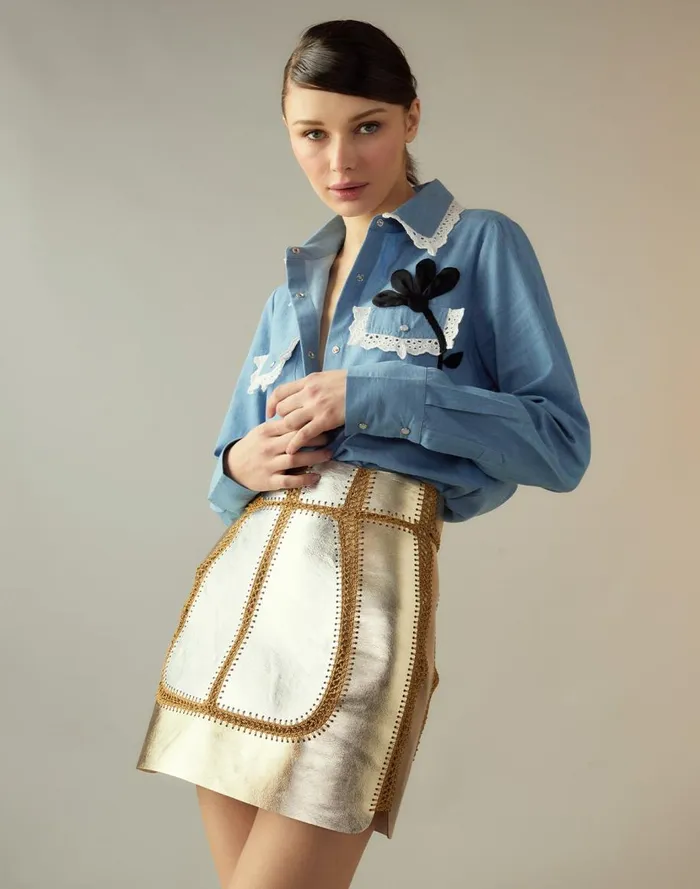 Bottoms Women Cynthia Rowley Mixed Metallic Vegan Leather Skirt