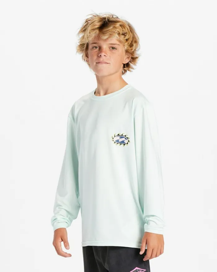 Boy039s 27 Crayon Wave Long Sleeve UPF 50 Surf TShirt Seaglass Kids Billabong Toddlers and Boys 27 Yrs