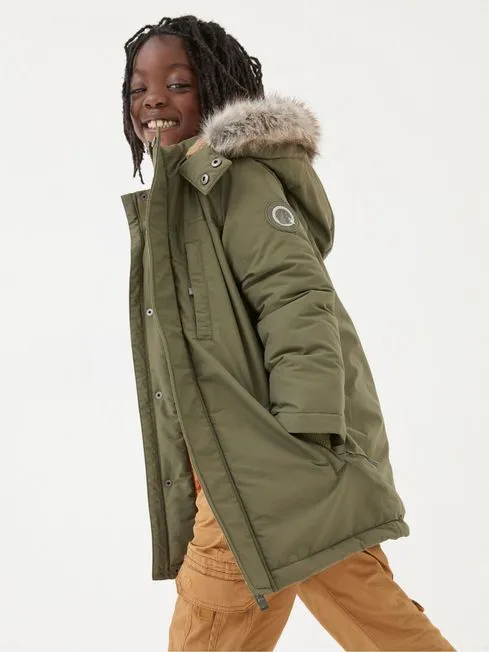 Boys Fatface Coats and Jackets Easdale Khaki Green Hooded Parka Jacket