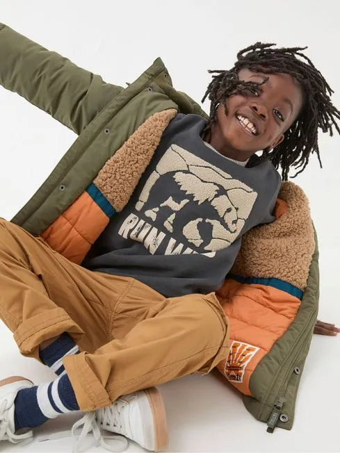 Boys Fatface Coats and Jackets Easdale Khaki Green Hooded Parka Jacket
