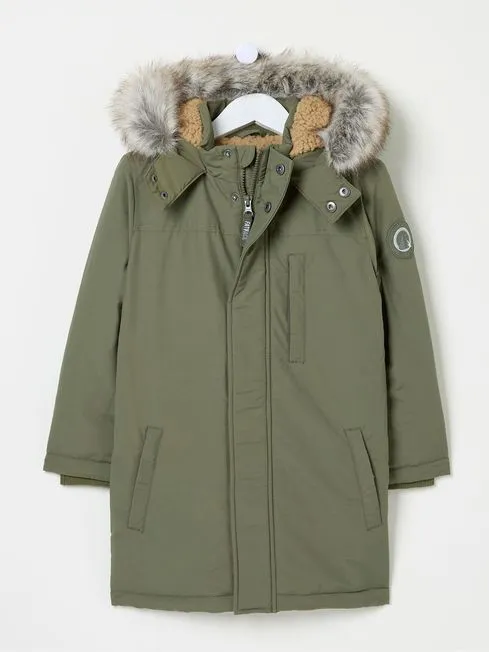 Boys Fatface Coats and Jackets Easdale Khaki Green Hooded Parka Jacket