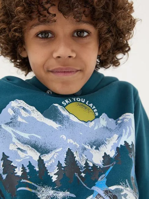 Boys Fatface Sweatshirts and Hoodies Dark Teal Blue Ski Mountain Popover Hoodie Boys Fatface Sweatshirts and Hoodies Dark Teal Blue Ski Mountain Popover Hoodie