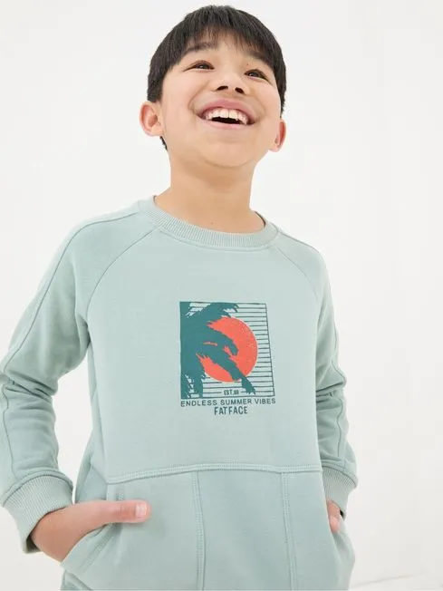 Boys Fatface Sweatshirts and Hoodies Green Surf Graphic Sweatshirt