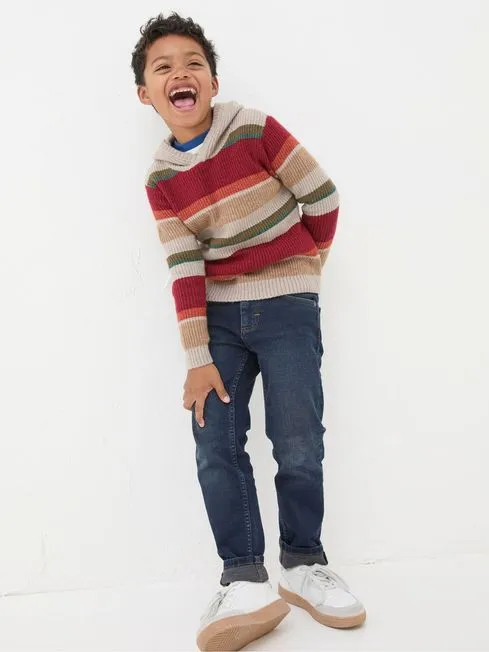 Boys Fatface Sweatshirts and Hoodies Oatmeal Cream Stripe Hooded Jumper