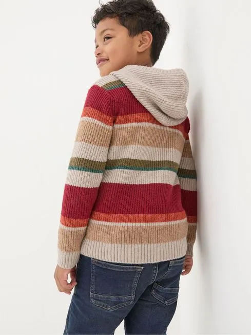 Boys Fatface Sweatshirts and Hoodies Oatmeal Cream Stripe Hooded Jumper