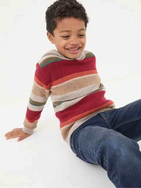 Boys Fatface Sweatshirts and Hoodies Oatmeal Cream Stripe Hooded Jumper