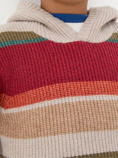 Boys Fatface Sweatshirts and Hoodies Oatmeal Cream Stripe Hooded Jumper