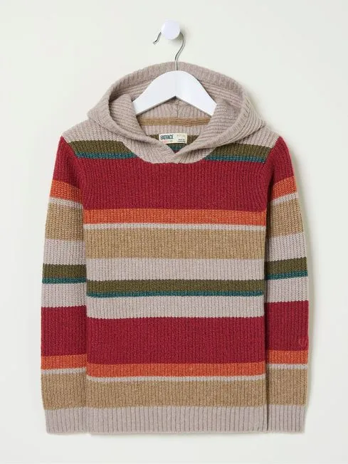 Boys Fatface Sweatshirts and Hoodies Oatmeal Cream Stripe Hooded Jumper