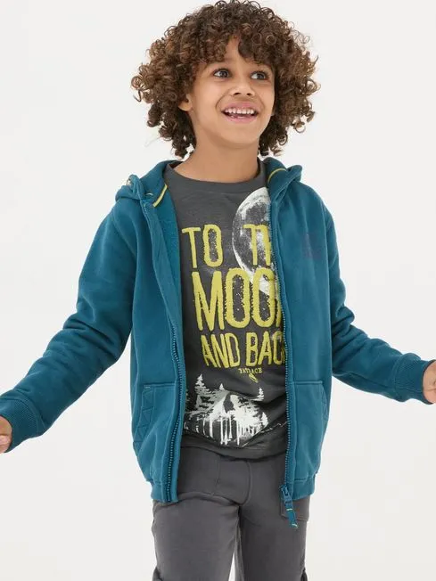 Boys Fatface Sweatshirts and Hoodies Teal Blue Dark Skies Animal Zip Through Hoodie