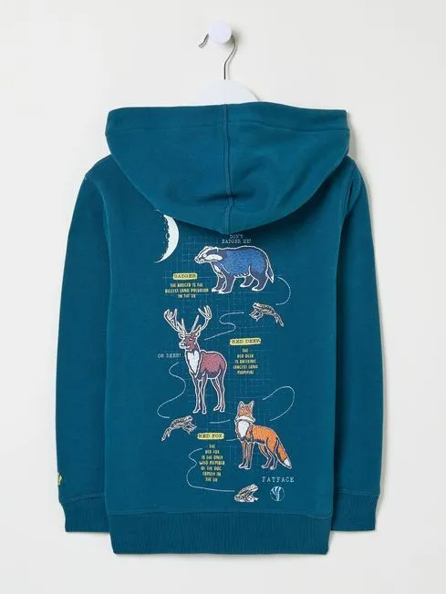 Boys Fatface Sweatshirts and Hoodies Teal Blue Dark Skies Animal Zip Through Hoodie Boys Fatface Sweatshirts and Hoodies Teal Blue Dark Skies Animal Zip Through Hoodie