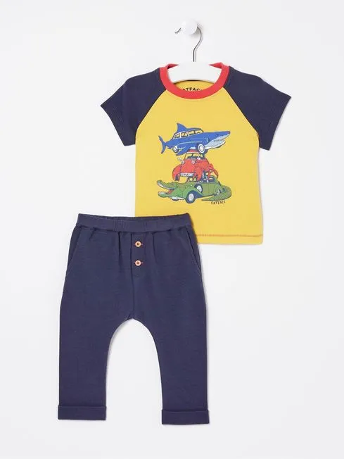 Boys Fatface TShirts and Polos Yellow Shark Graphic Leggings Set