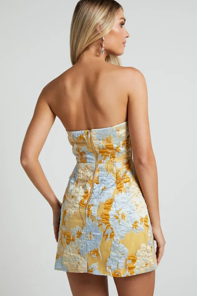 Brailey Mini Dress 8211 Strapless Dress In Blue Jacquard Women Showpo Curve Clothes