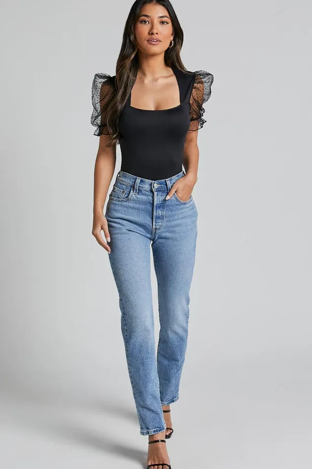 Briggs Bodysuit 8211 Sheer Puff Sleeve In Black Women Showpo Tops