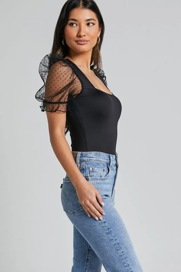 Briggs Bodysuit 8211 Sheer Puff Sleeve In Black Women Showpo Tops