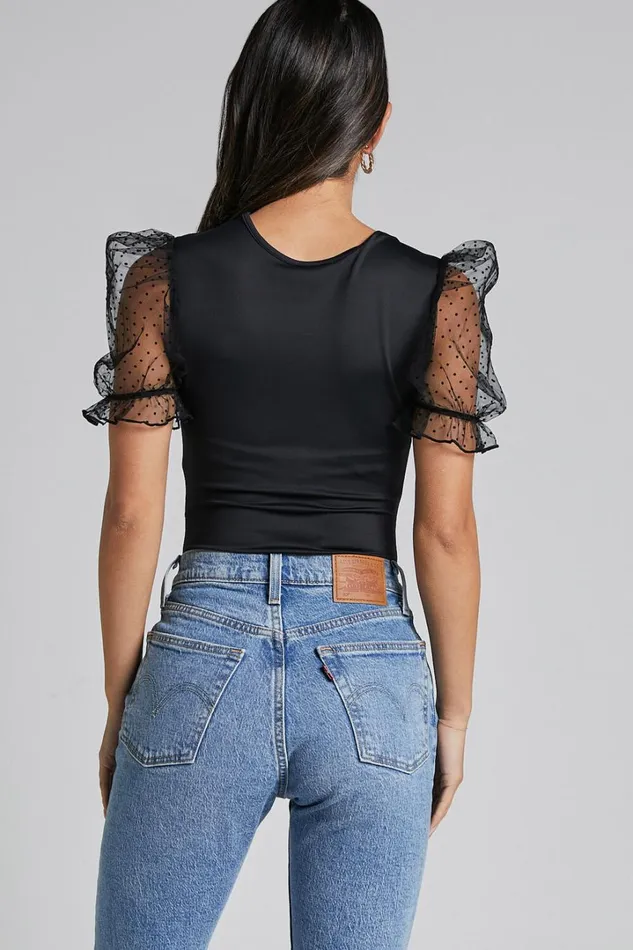 Briggs Bodysuit 8211 Sheer Puff Sleeve In Black Women Showpo Tops