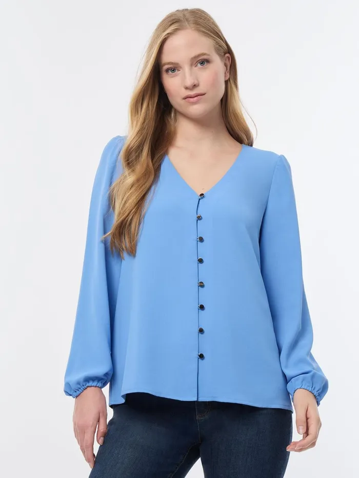 Button Front Blouse Jasper Crepe Women Jones New York Tops and Blouses