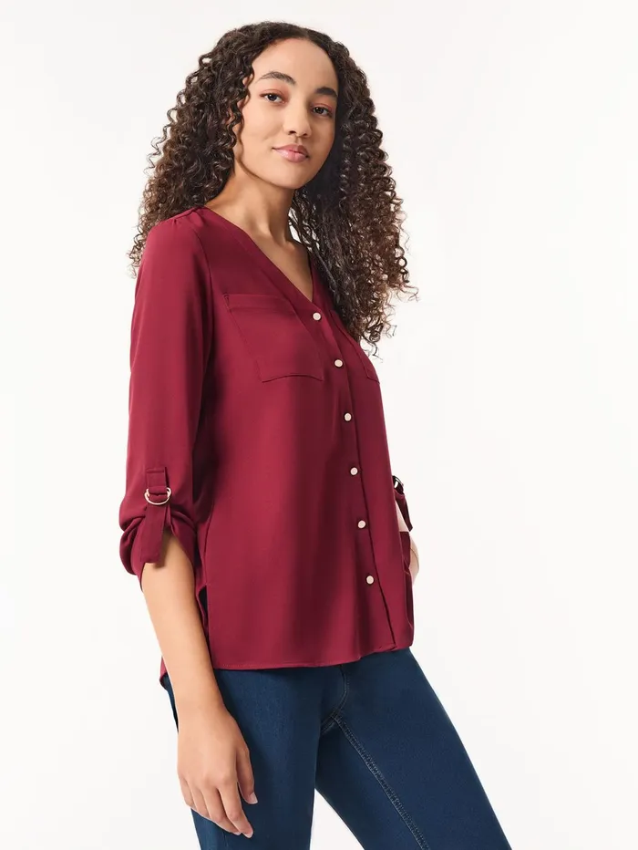 ButtonFront Collarless Tunic Crepe De Chine Women Jones New York Tops and Blouses ButtonFront Collarless Tunic Crepe De Chine Women Jones New York Tops and Blouses