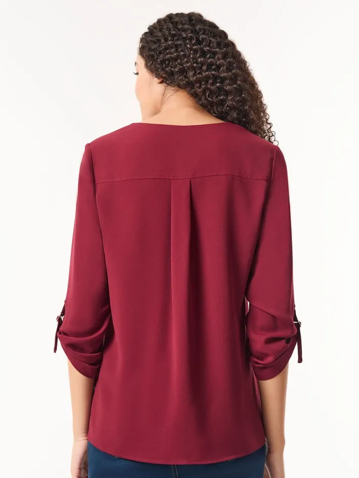 ButtonFront Collarless Tunic Crepe De Chine Women Jones New York Tops and Blouses ButtonFront Collarless Tunic Crepe De Chine Women Jones New York Tops and Blouses