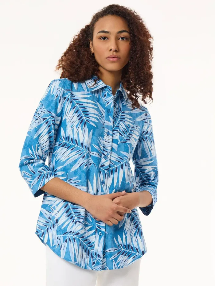 Button Front Tropical Shirt Printed Linen Women Jones New York Sale