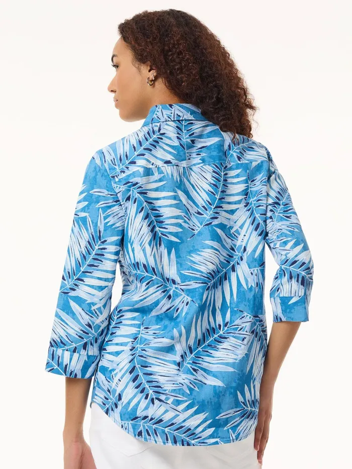 Button Front Tropical Shirt Printed Linen Women Jones New York Sale Button Front Tropical Shirt Printed Linen Women Jones New York Sale