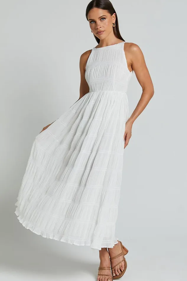 Cade Maxi Dress 8211 High Neck Sleeveless A Line Dress In White Women Showpo Dresses