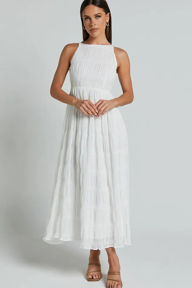 Cade Maxi Dress 8211 High Neck Sleeveless A Line Dress In White Women Showpo Dresses