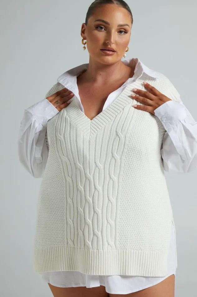 Cadha Vest 8211 Knit Sweater Vest In Cream Women Showpo Knitwear