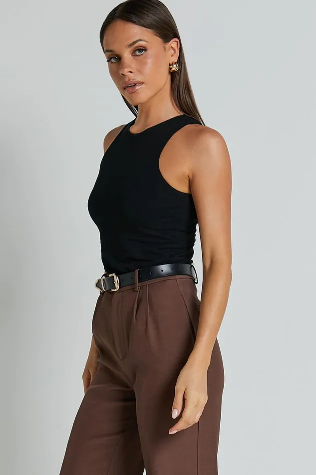 Cardella Tank 8211 Jersey Long Line Scoop Neck Top In Black Women Showpo Basics