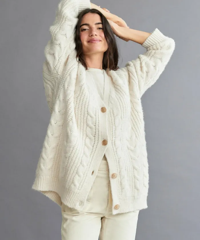Cardigans Women Jenni Kayne Cable Cocoon Cardigan Ivory