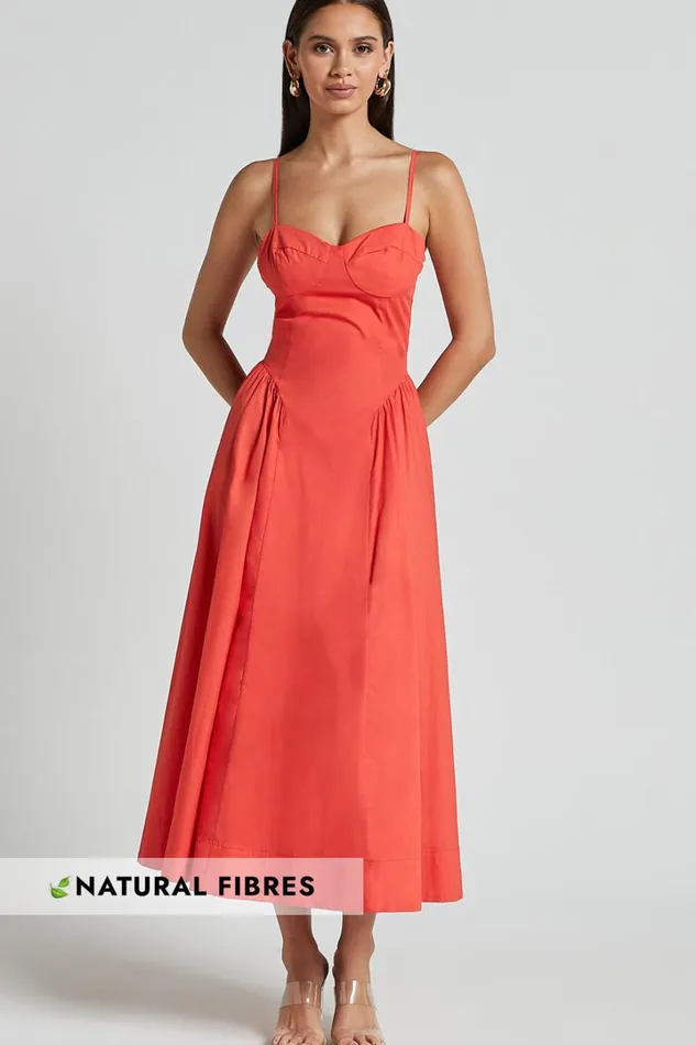 Carla Midi Dress 8211 Strappy Sweetheart Fit And Flare Dress In Scarlet Women Showpo Conscious