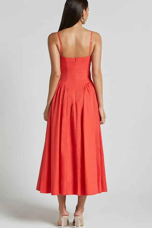 Carla Midi Dress 8211 Strappy Sweetheart Fit And Flare Dress In Scarlet Women Showpo Conscious