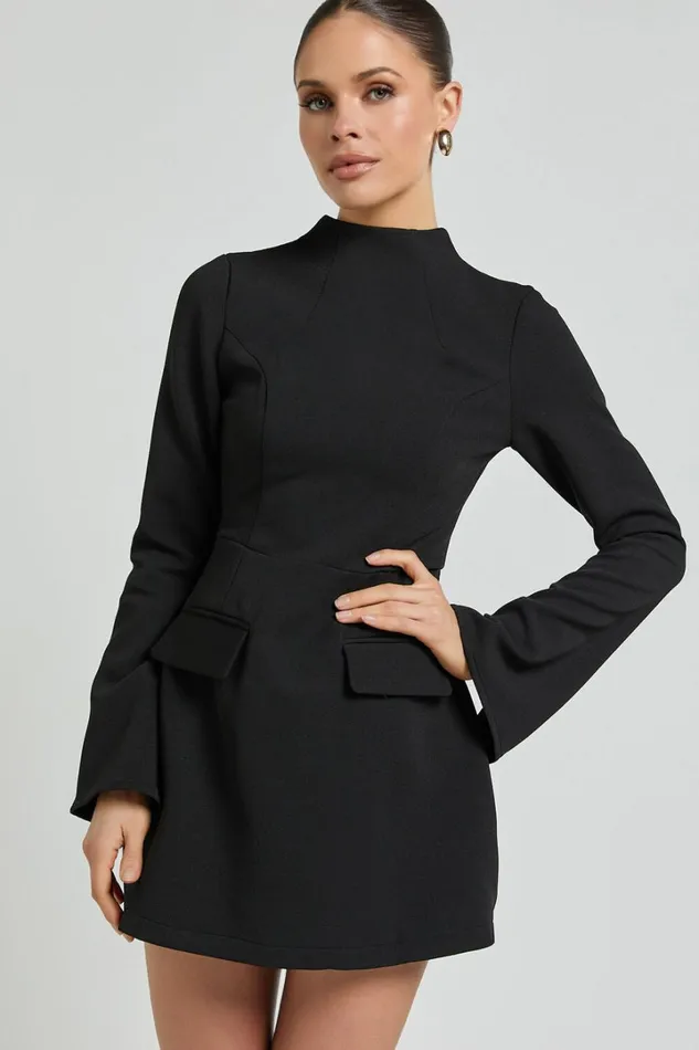 Carlson Mini Dress 8211 High Neck Sleeve Cocoon Skirt Dress In Black Women Showpo Dresses