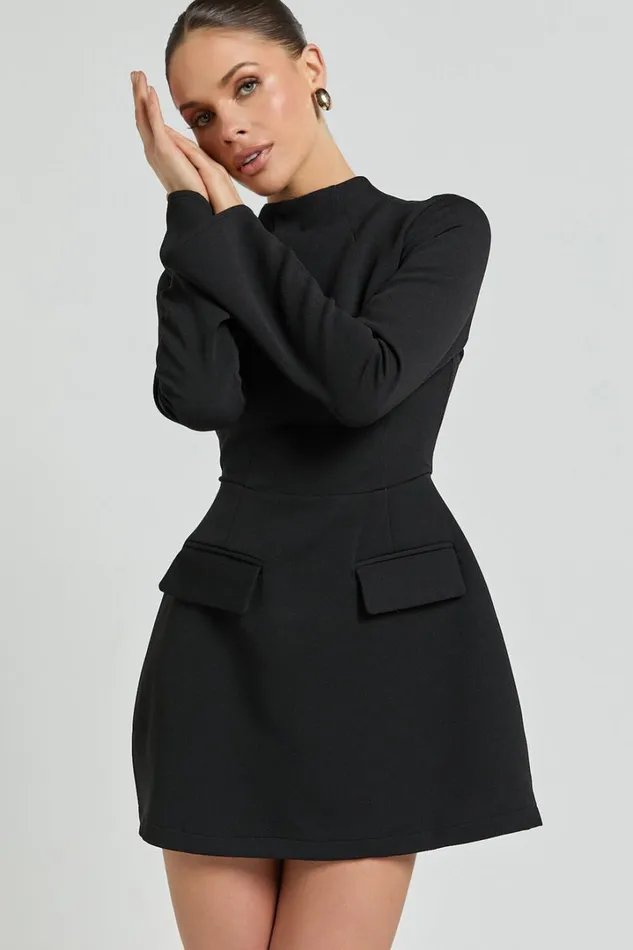 Carlson Mini Dress 8211 High Neck Sleeve Cocoon Skirt Dress In Black Women Showpo Dresses