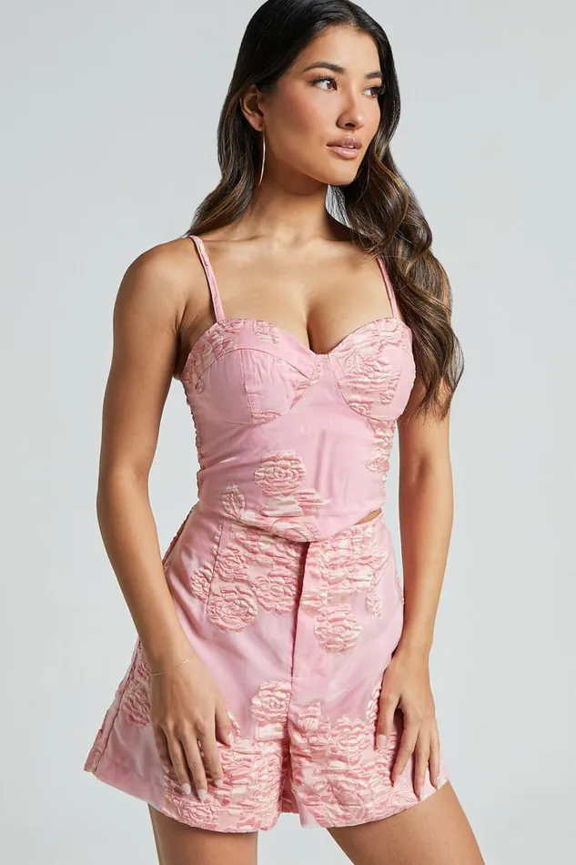 Casey Shorts 8211 Jacquard High Waisted Tailored Shorts In Light Pink Women Showpo Shorts