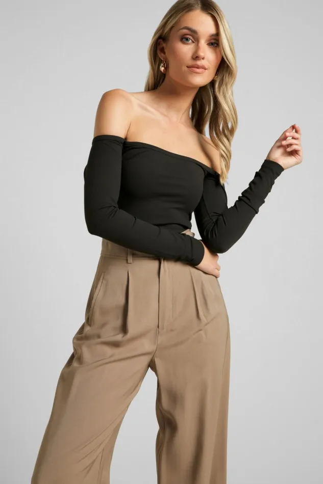 Celerina Top 8211 Off The Shoulder Straight Neck Long Sleeve In Black Women Showpo Loungewear