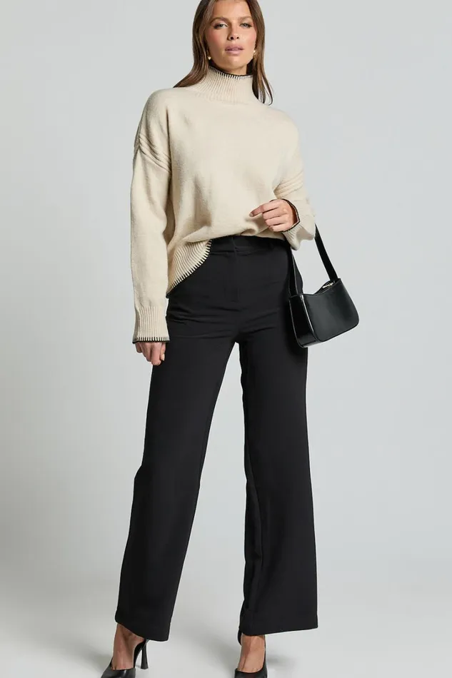 Cera Jumper 8211 High Neck Contrast Seam Stitch Detail Knit Jumper In Sand Women Showpo Sweaters and Cardigans