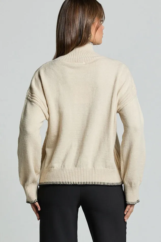 Cera Jumper 8211 High Neck Contrast Seam Stitch Detail Knit Jumper In Sand Women Showpo Sweaters and Cardigans