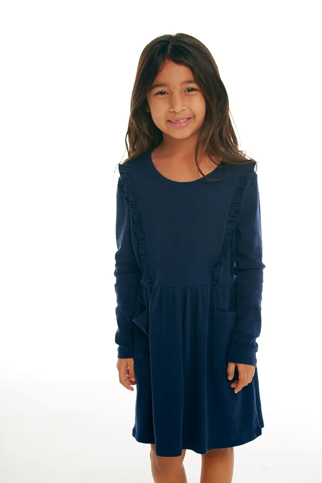 Chaser Brand Baby Rib Long Sleeve Ruffle Dress with Pockets Girls Dresses and Skirts