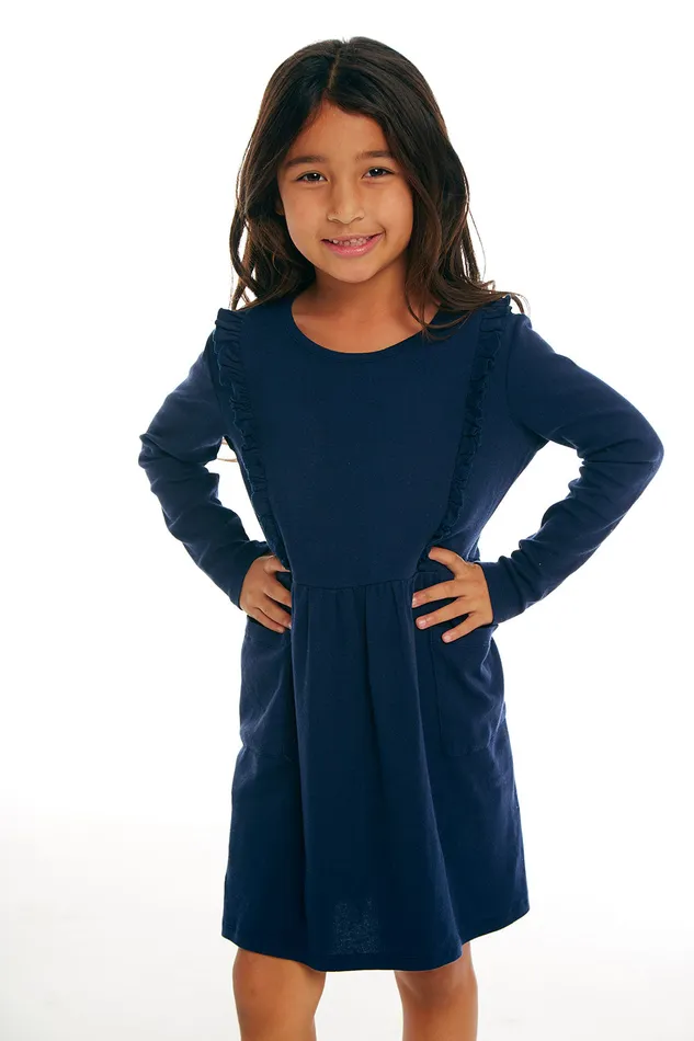 Chaser Brand Baby Rib Long Sleeve Ruffle Dress with Pockets Girls Dresses and Skirts